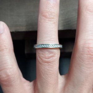 Size 6 Sterling Silver Fancy Rustic Cubic Zirconia Ring